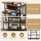 Costway 47" Rustic Brown Wine Rack Table with Glass Holder and Storage Shelves