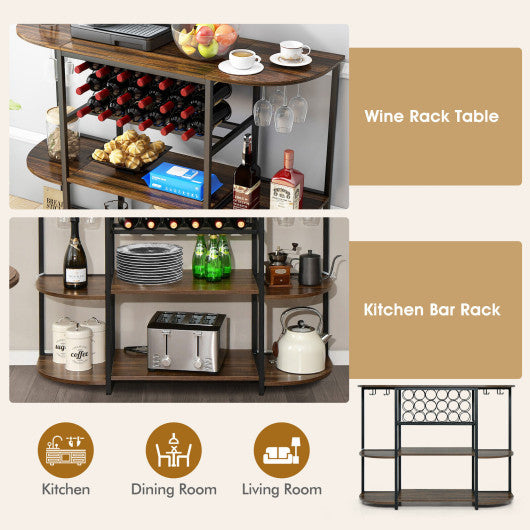 Costway 47" Rustic Brown Wine Rack Table with Glass Holder and Storage Shelves