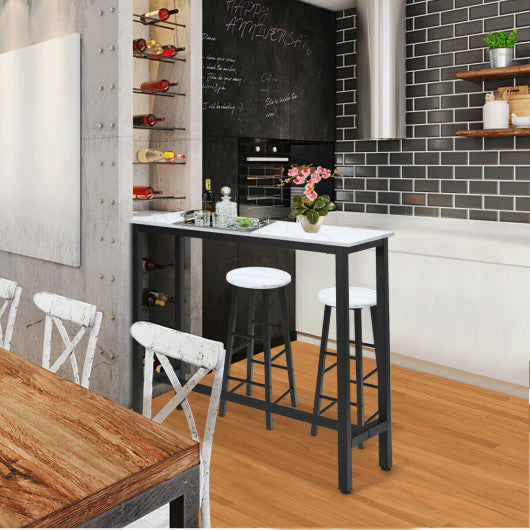 Costway 47" White Pub Dining Bar Bistro Table wIth Marble Top
