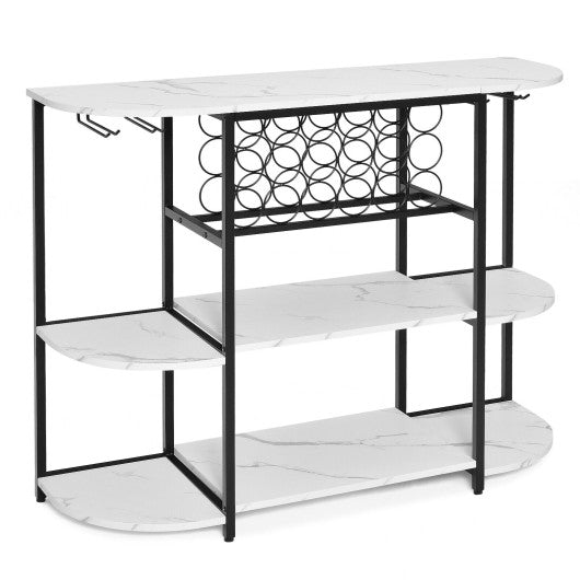 Costway 47" White Wine Rack Table with Glass Holder and Storage Shelves