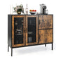Costway 48" Brown Industrial Kitchen Buffet Sideboard with Metal Mesh Doors and Anti-Toppling Device