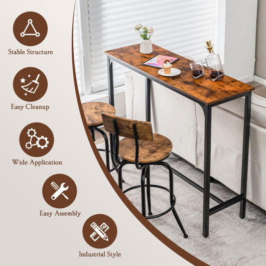 Costway 48" Rustic Brown Industrial Pub Dining Table with Steel Frame