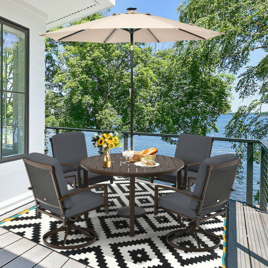 Costway 49" Brown Round Patio Dining Table Metal Slatted Table with Umbrella Hole