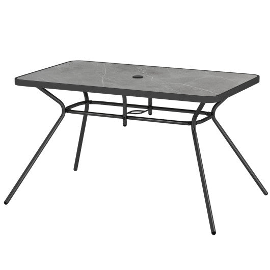 Costway 49" Gray Patio Rectangle Dining Table with Umbrella Hole