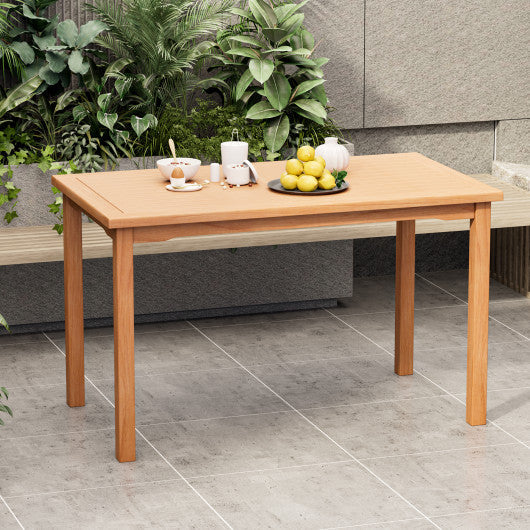 Costway 49" Rectangle Patio Teak Wood Dining Table with Slatted Tabletop Up to 6