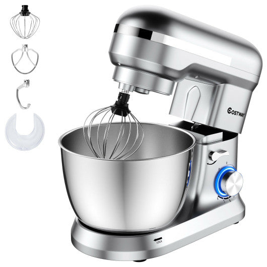 Costway 4.8 Qt 8-speed Silver Electric Food Mixer with Dough Hook Beater