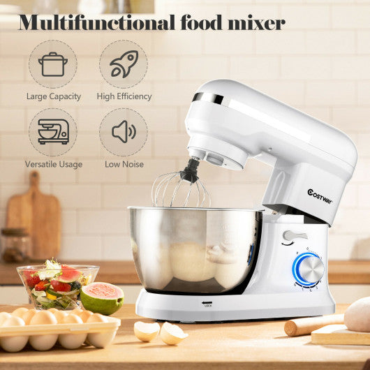 Costway 4.8 Qt 8-speed White Electric Food Mixer with Dough Hook Beater