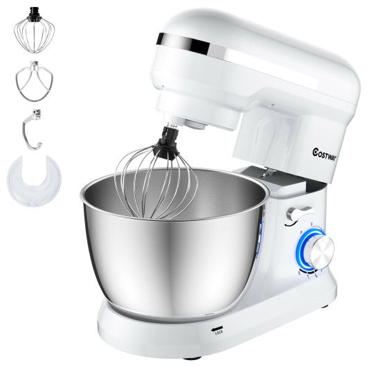Costway 4.8 Qt 8-speed White Electric Food Mixer with Dough Hook Beater