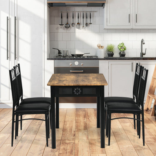 Costway 5 Pcs Black Dining Set Wood Metal Table and 4 Chairs with Cushions
