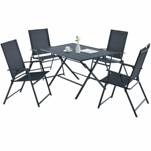 Costway 5 Piece Gray Patio Dining Furniture Set with 4 Armchairs and 1 Dining Table