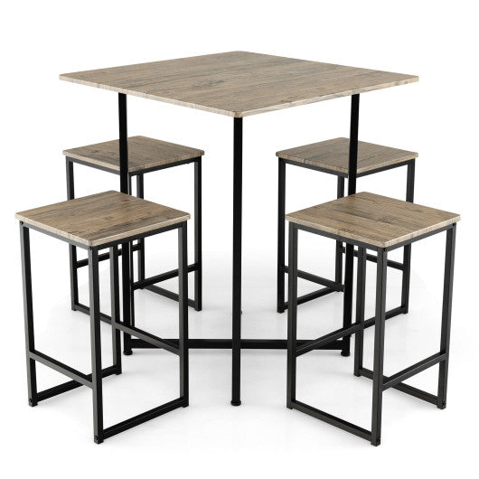 Costway 5 Piece Square Space-saving Dining Table Set with 4 Stools