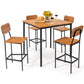 Costway 5-Piece Walnut Industrial Dining Table Set with Counter Height Table and 4 Bar Stools