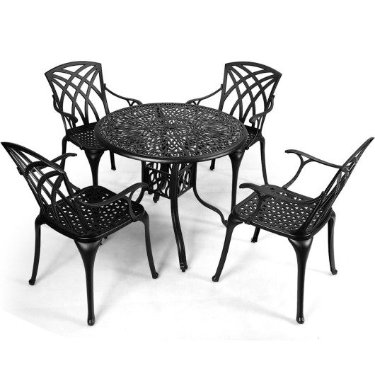 Costway 5 Pieces Cast Aluminum Patio Dining Set with Durable Umbrella Hole