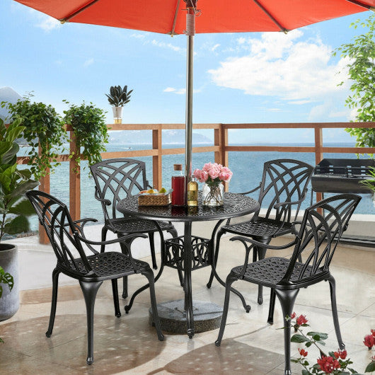 Costway 5 Pieces Cast Aluminum Patio Dining Set with Durable Umbrella Hole
