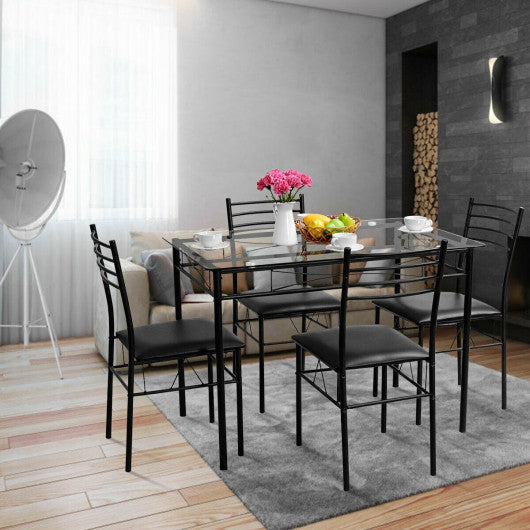 Costway 5 Pieces Dining Glass Top Table & 4 Upholstered Chairs