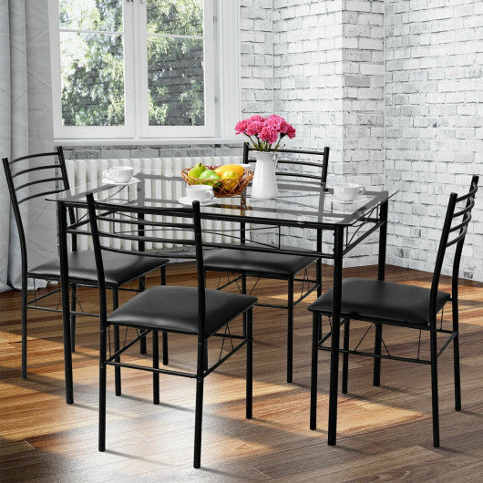 Costway 5 Pieces Dining Glass Top Table & 4 Upholstered Chairs