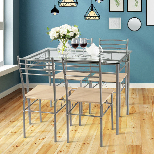 Costway 5 Pieces Dining Set Glass Table and 4 Chairs