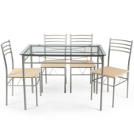 Costway 5 Pieces Dining Set Glass Table and 4 Chairs