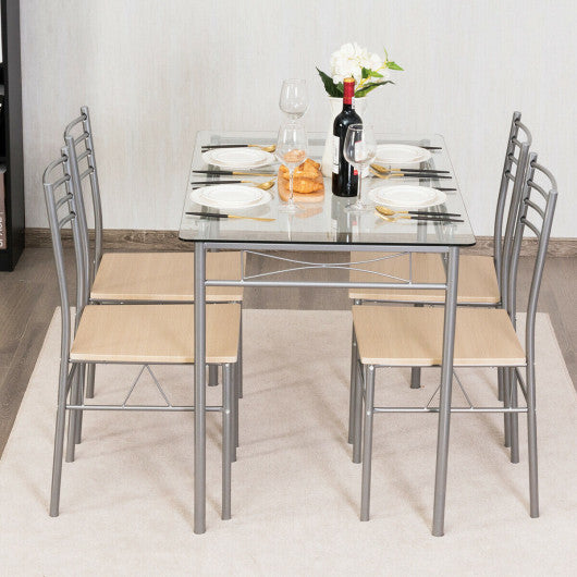 Costway 5 Pieces Dining Set Glass Table and 4 Chairs