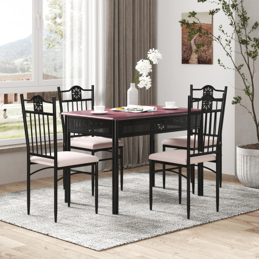 Costway 5 Pieces Dining Set Wood Metal Table and 4 Chairs with Cushions