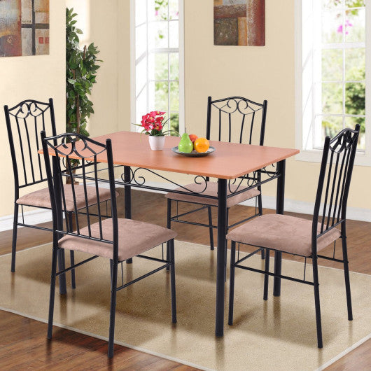 Costway 5 Pieces Dining Set Wooden Table and 4 Cushioned Chairs