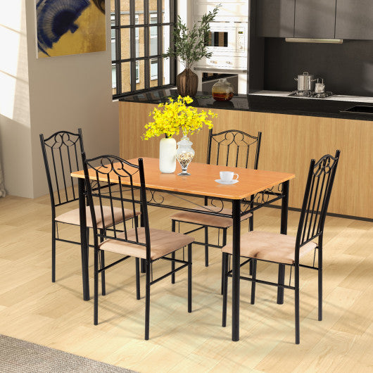 Costway 5 Pieces Dining Set Wooden Table and 4 Cushioned Chairs