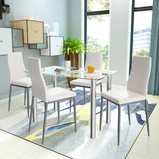 Costway 5 Pieces Dining Set with 4 PVC Leather Chairs
