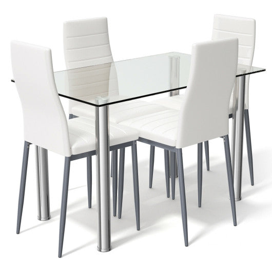 Costway 5 Pieces Dining Set with 4 PVC Leather Chairs