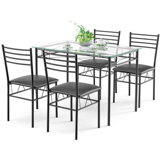 Costway 5 Pieces Dining Set with Tempered Glass Top Table and 4 Upholstered Chairs