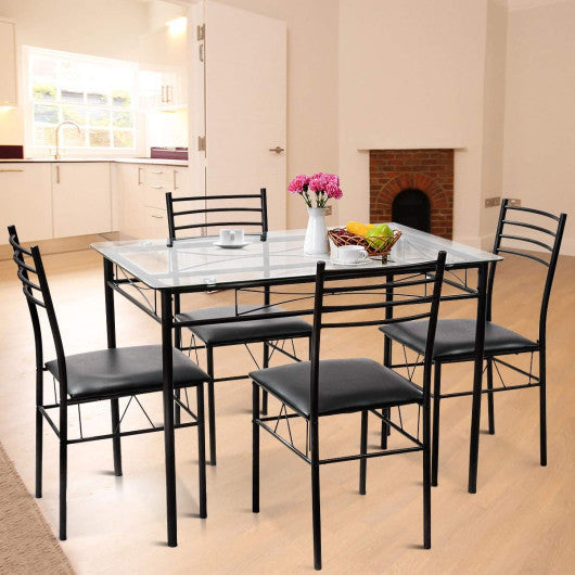 Costway 5 Pieces Dining Set with Tempered Glass Top Table and 4 Upholstered Chairs