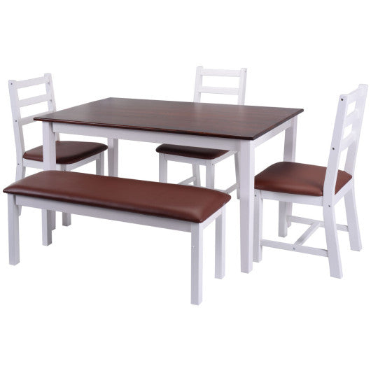 Costway 5 Pieces Dining Table Set 3 Chairs 1 Bench