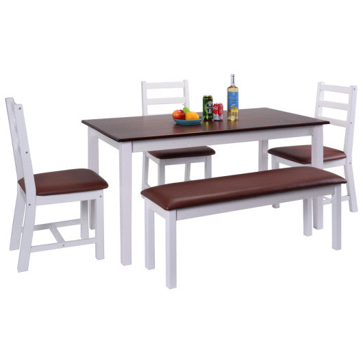 Costway 5 Pieces Dining Table Set 3 Chairs 1 Bench