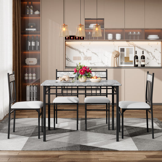Costway 5 Pieces Faux Marble Dining Set Table with Solid Steel Frame