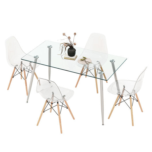 Costway 5 Pieces Gray Rectangle Dining Table Set with 51" Glass Tabletop