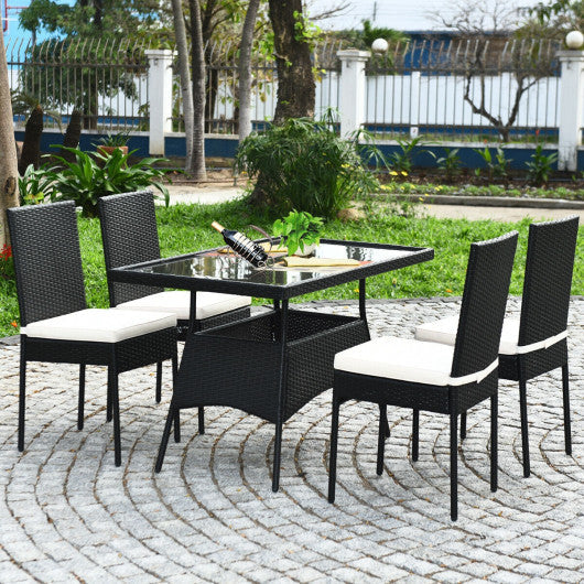 Costway 5 Pieces Modern Outdoor Patio Rattan Dining Set with Glass Top