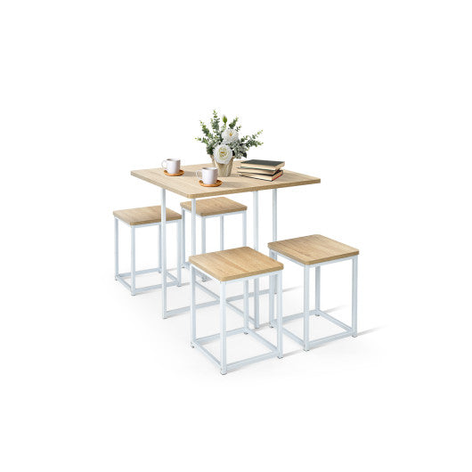 Costway 5 Pieces Natural Metal Frame Dining Set with Compact Dining Table and 4 Stools