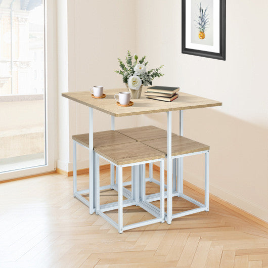 Costway 5 Pieces Natural Metal Frame Dining Set with Compact Dining Table and 4 Stools