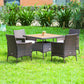 Costway 5 Pieces Patio Rattan Dining Furniture Set with Arm Chair and Wooden Table Top