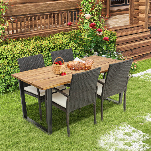 Costway 5 Pieces Patio Rattan Dining Set with Umbrella Hole and Seat Cushions