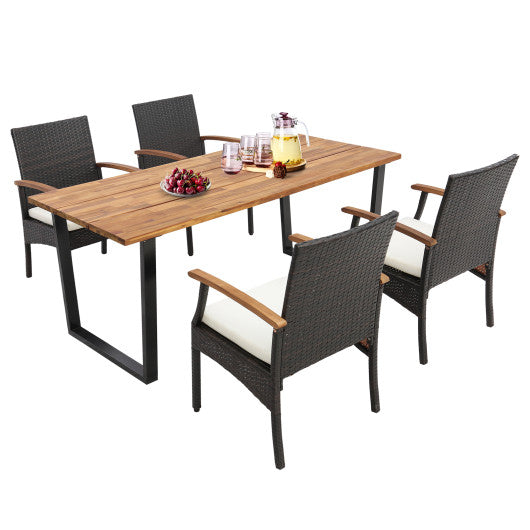 Costway 5 Pieces Patio Wicker Chair and Dining Table Set with 2 Inch Umbrella Hole