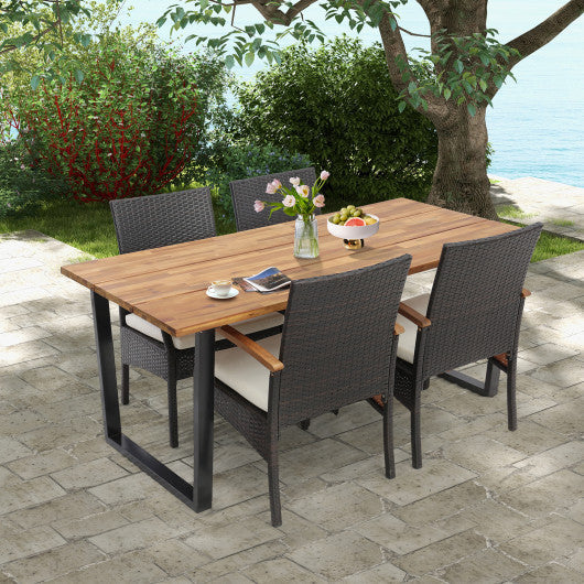 Costway 5 Pieces Patio Wicker Chair and Dining Table Set with 2 Inch Umbrella Hole