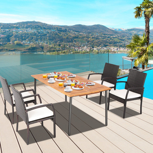 Costway 5 Pieces Patio Wicker Cushioned Dining Set with Umbrella Hole