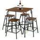 Costway 5 Pieces Rustic Brown Bar Table Set with 4 Counter Height Backless Stools