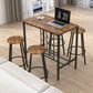 Costway 5 Pieces Rustic Brown Bar Table and Stools Set with Wine Rack and Glass Holder
