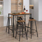 Costway 5 Pieces Rustic Brown Bar Table and Stools Set with Wine Rack and Glass Holder
