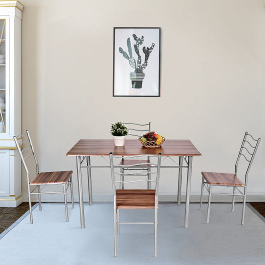 Costway 5 Pieces Walnut Wood Metal Dining Table Set with 4 Chairs