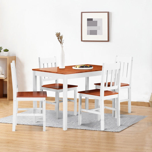 Costway 5 Pieces Wood Dining 4 Chairs & Table Set