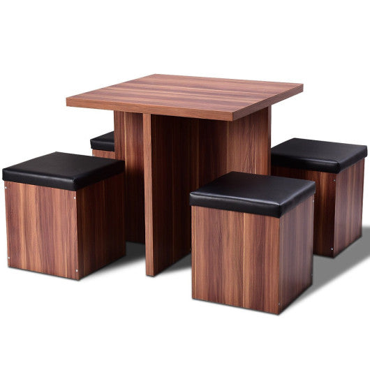 Costway 5 Pieces Wood Kitchen Dinette Storage Ottoman Stool Table Set