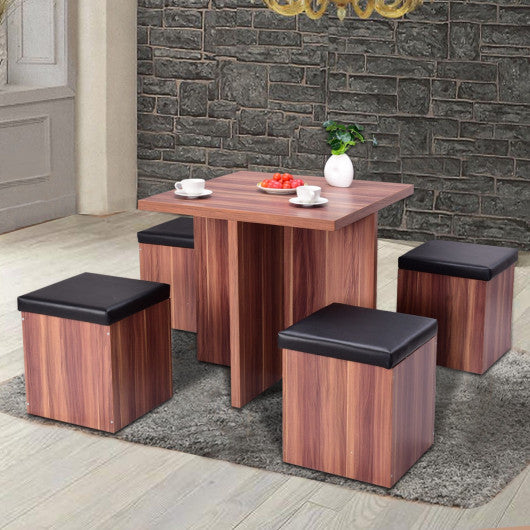 Costway 5 Pieces Wood Kitchen Dinette Storage Ottoman Stool Table Set