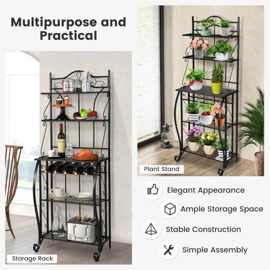 Costway 5-Tier Metal Kitchen Baker's Rack with 5 Wine Bottles Rack